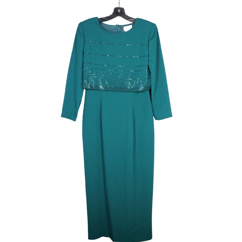 VTG RIMINI Green CREPE Beaded Embellished COCKTAIL EVENING Sheath Dress 6